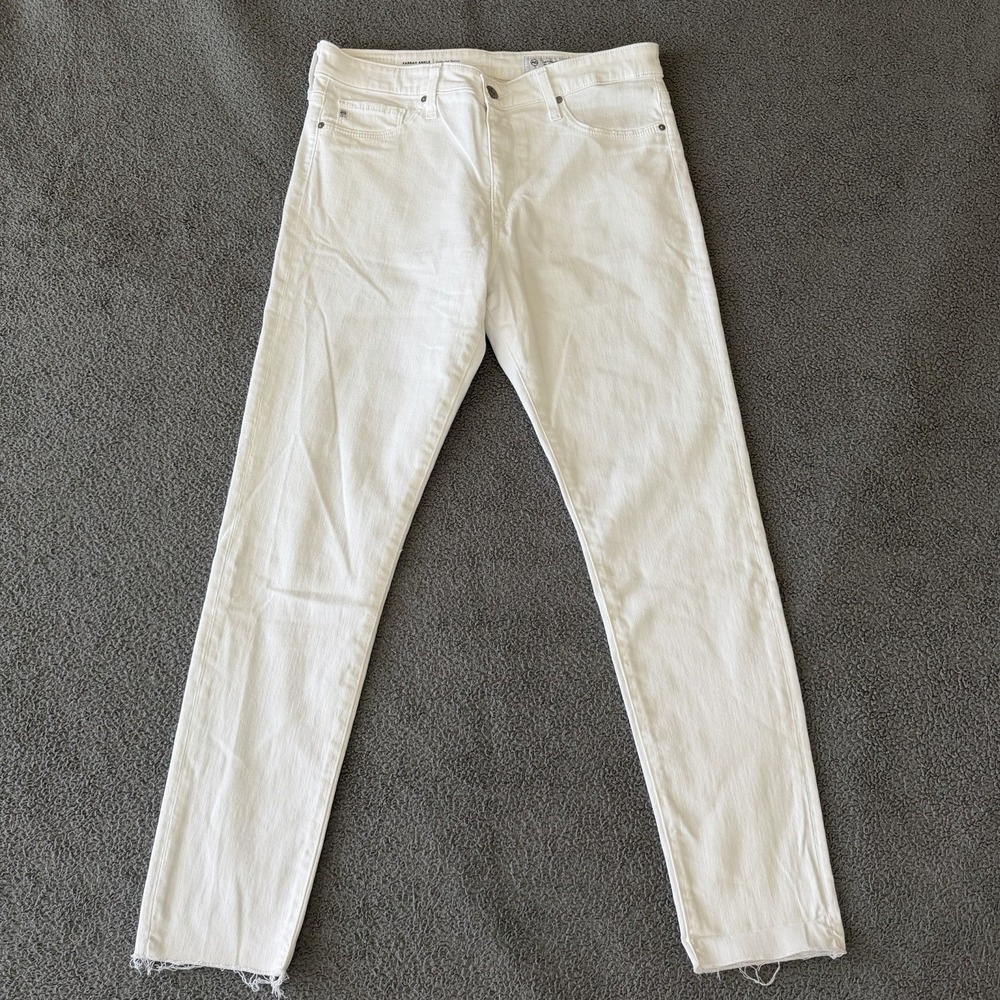 AG White Farrah Skinny High-Rise Ankle Jeans Size 31 Japanese Denim Raw Hem